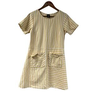 Samantha Pleet Dress Butter Yellow Striped Small